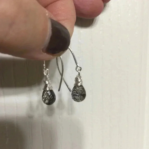 Tourmalinated Quartz Earrings, Sterling Silver, Womens Earring, Men Earrings - Picture 3 of 4